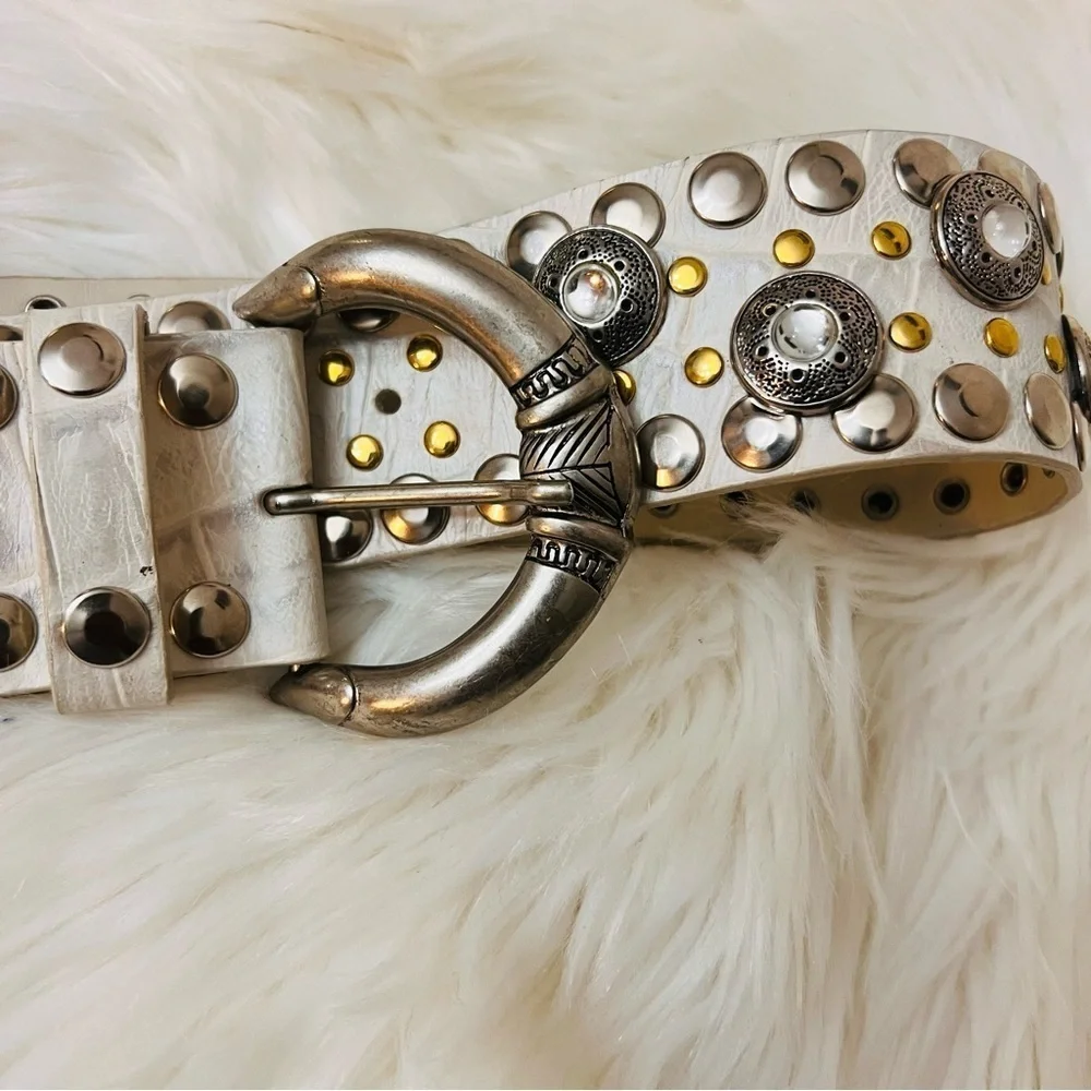 Nannini Cream and Silver Studded Belt